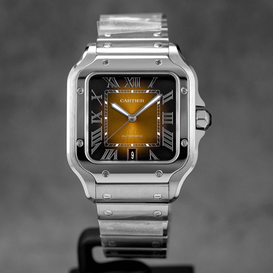SANTOS DE CARTIER L BROWN SUNRAY-BRUSHED DIAL