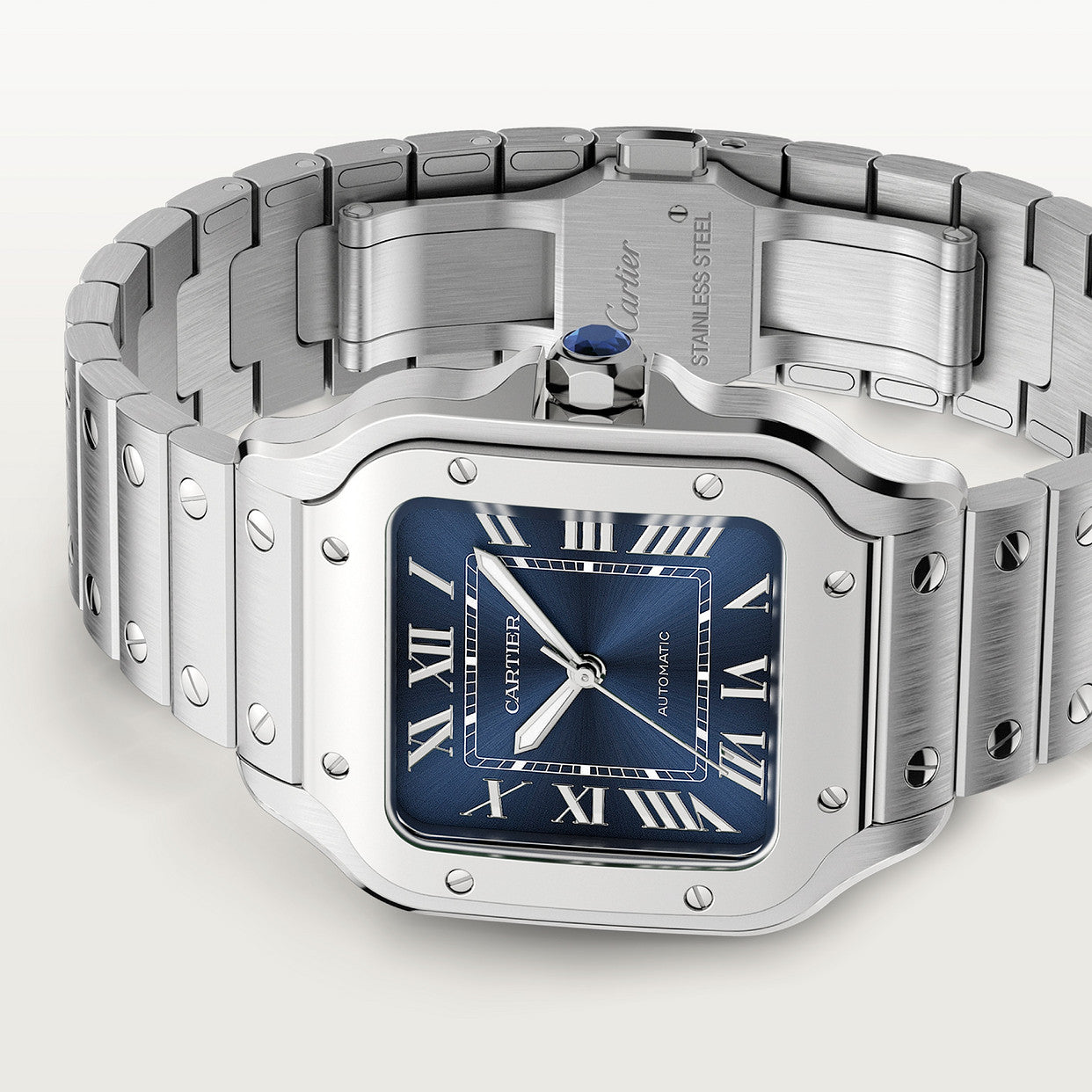 Montre Santos de Cartier tableau bleu