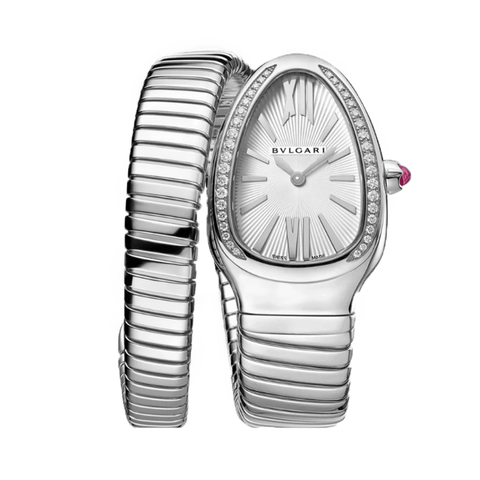 Bvlgari Serpenti Argenté fond blanc sertie