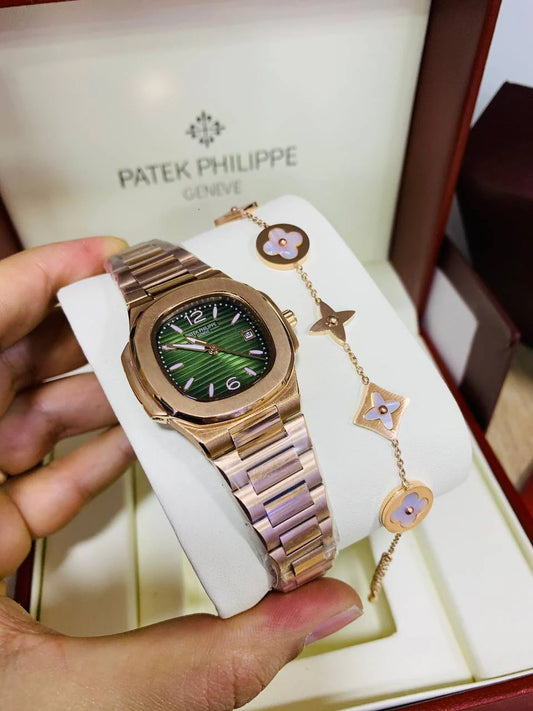 Montre Patek Philippe Rose Gold Fond Vert Pour Femme